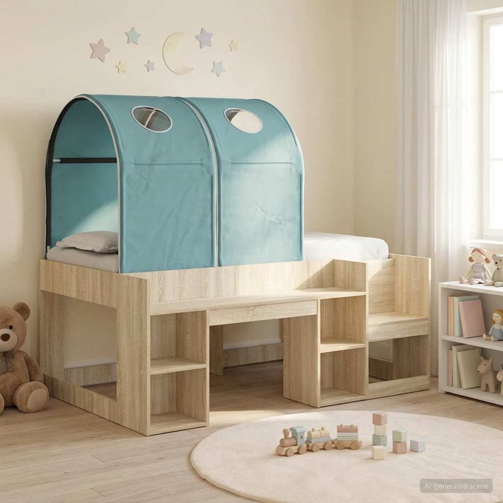 vidaXL Bed met Tunnel 4 pcs Wit en Lichtblauw Bewerkt hout