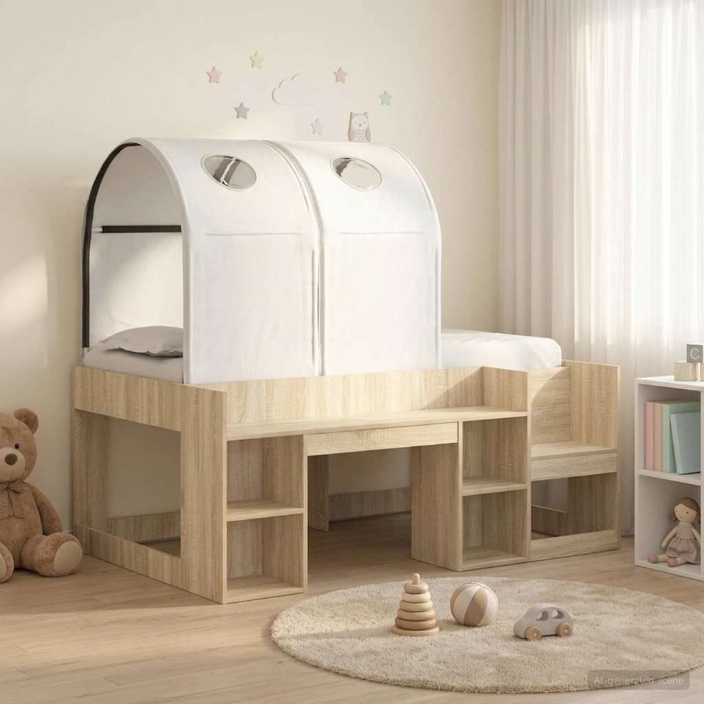 vidaXL Bed met Tunnel 4 pcs Wit en Lichtblauw Bewerkt hout