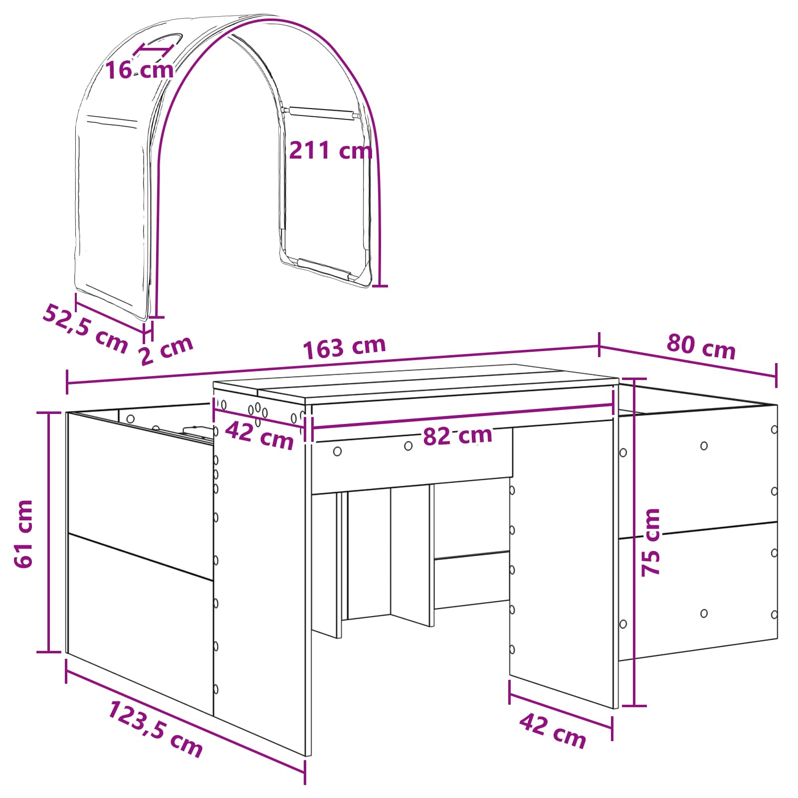 vidaXL Bed met Tunnel 4 pcs Artisian Eik en Lichtblauw Bewerkt hout