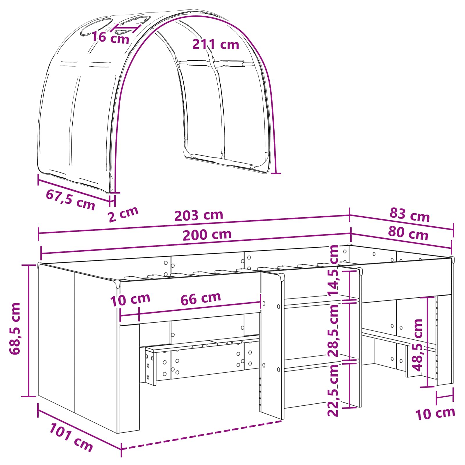 vidaXL Bed met Tunnel 4 pcs Wit en Lichtblauw Bewerkt hout