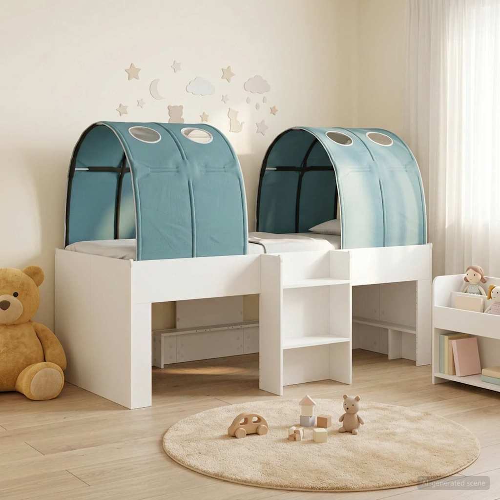 vidaXL Bed met Tunnel 4 pcs Wit en Lichtblauw Bewerkt hout