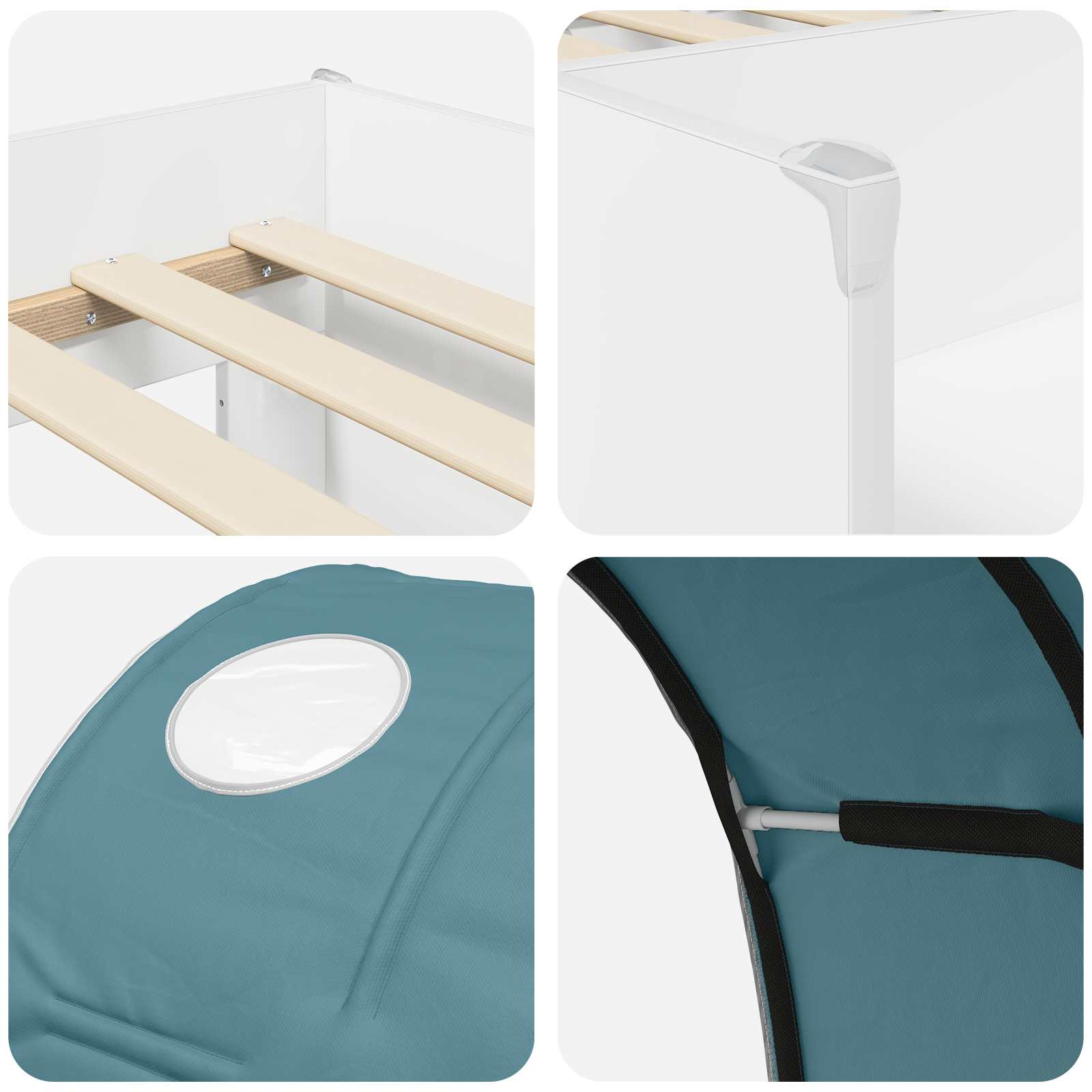 vidaXL Bed met Tunnel 4 pcs Wit en Lichtblauw Bewerkt hout