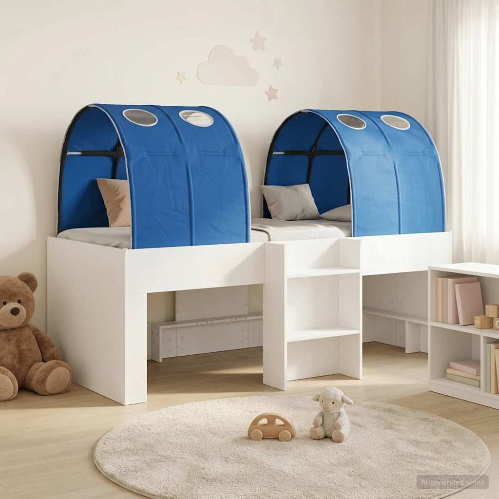 vidaXL Bed met Tunnel 4 pcs Wit en Lichtblauw Bewerkt hout