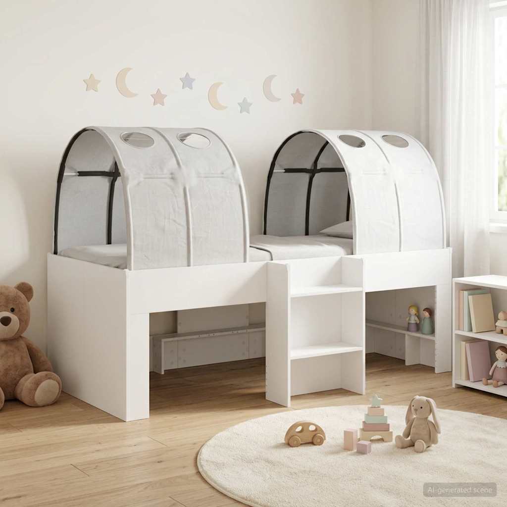 vidaXL Bed met Tunnel 4 pcs Wit en Lichtblauw Bewerkt hout