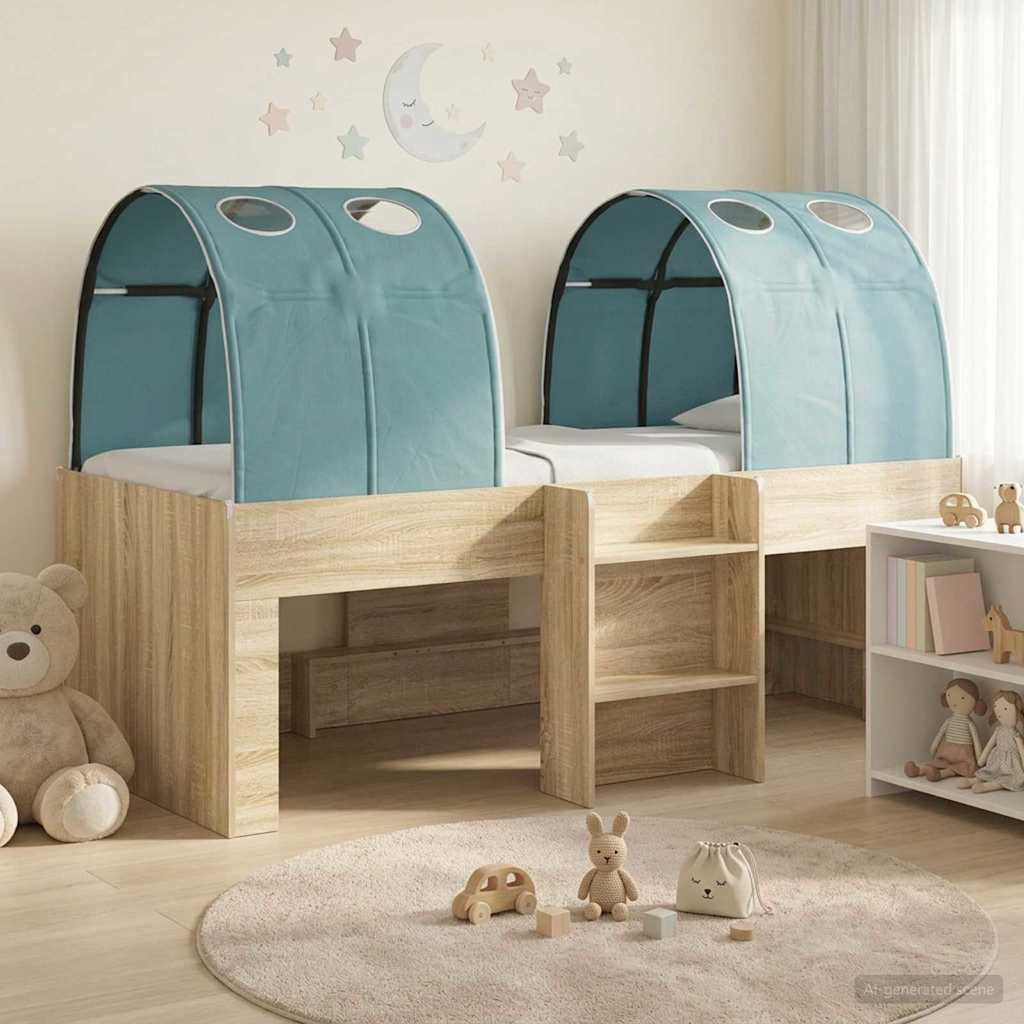 vidaXL Bed met Tunnel 4 pcs Wit en Lichtblauw Bewerkt hout