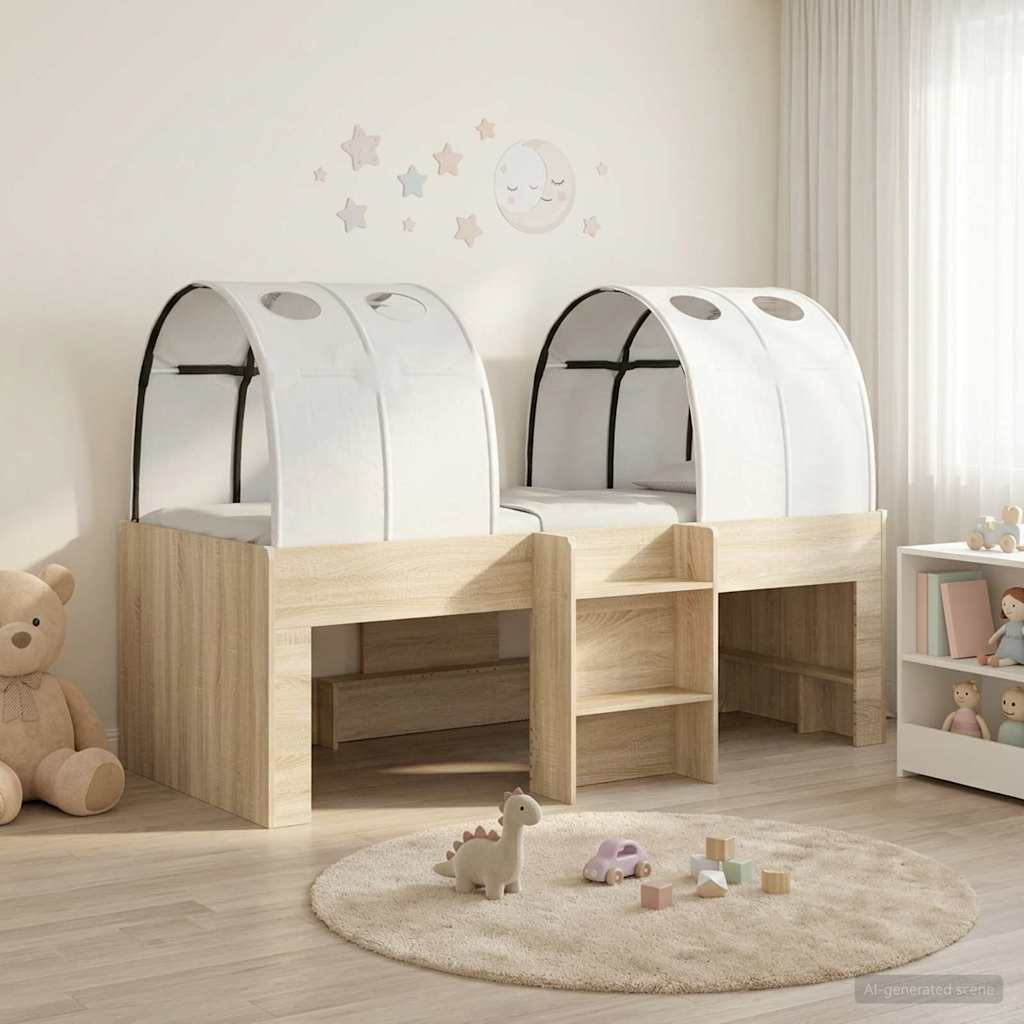 vidaXL Bed met Tunnel 4 pcs Wit en Lichtblauw Bewerkt hout