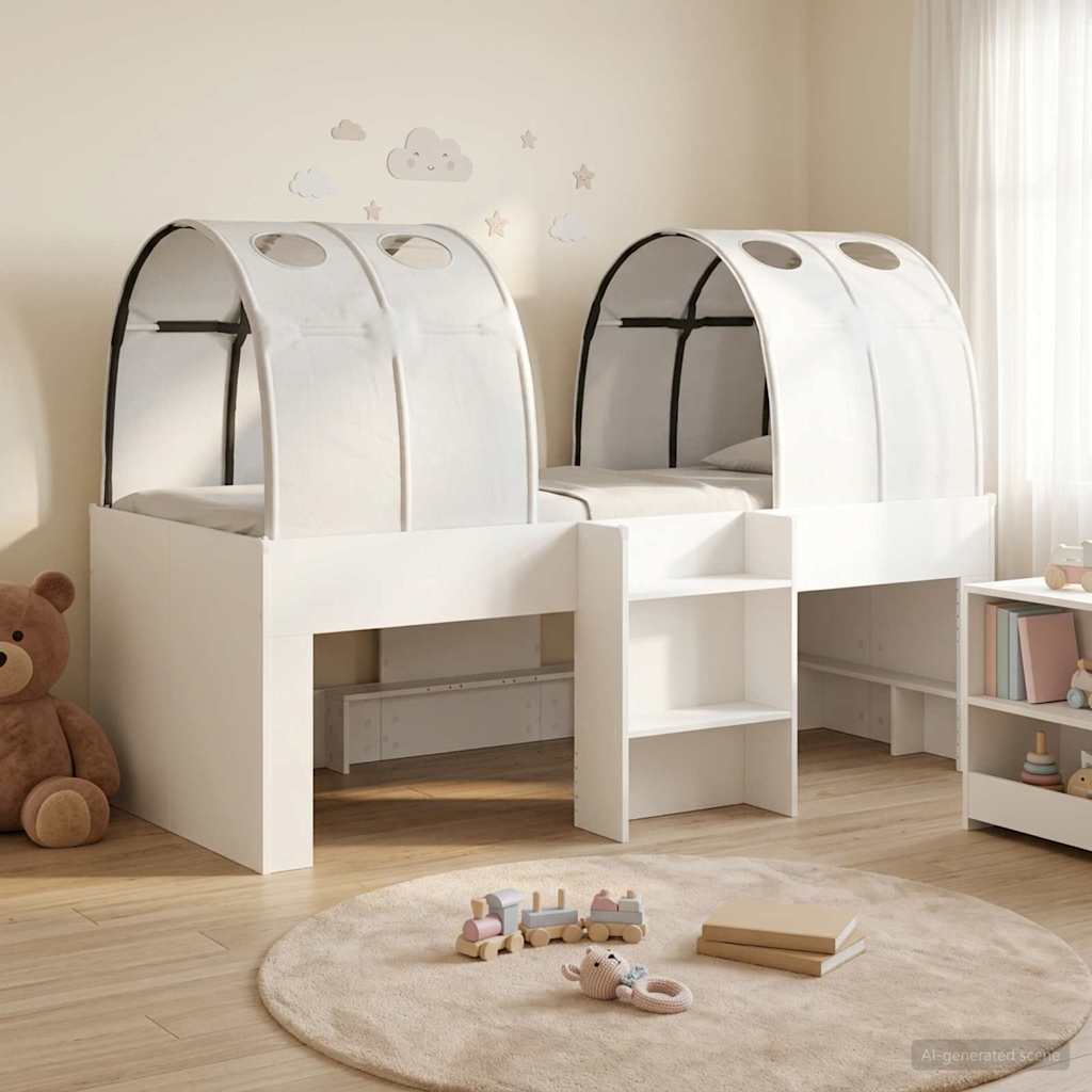 vidaXL Hoge Bed Frame voor Kids met Tunnel Wit en Lichtblauw