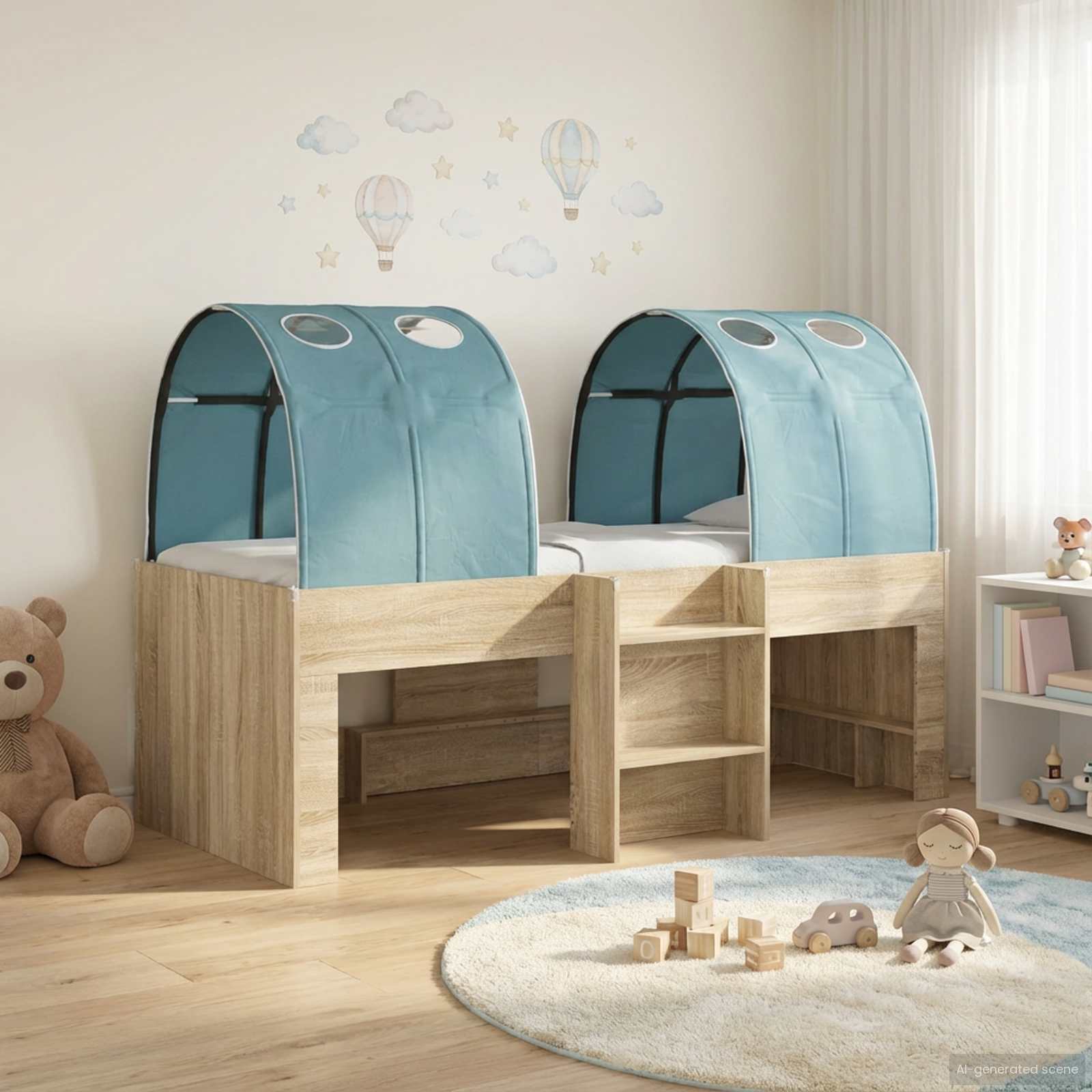 vidaXL Hoge Bed Frame voor Kids met Tunnel Wit en Lichtblauw