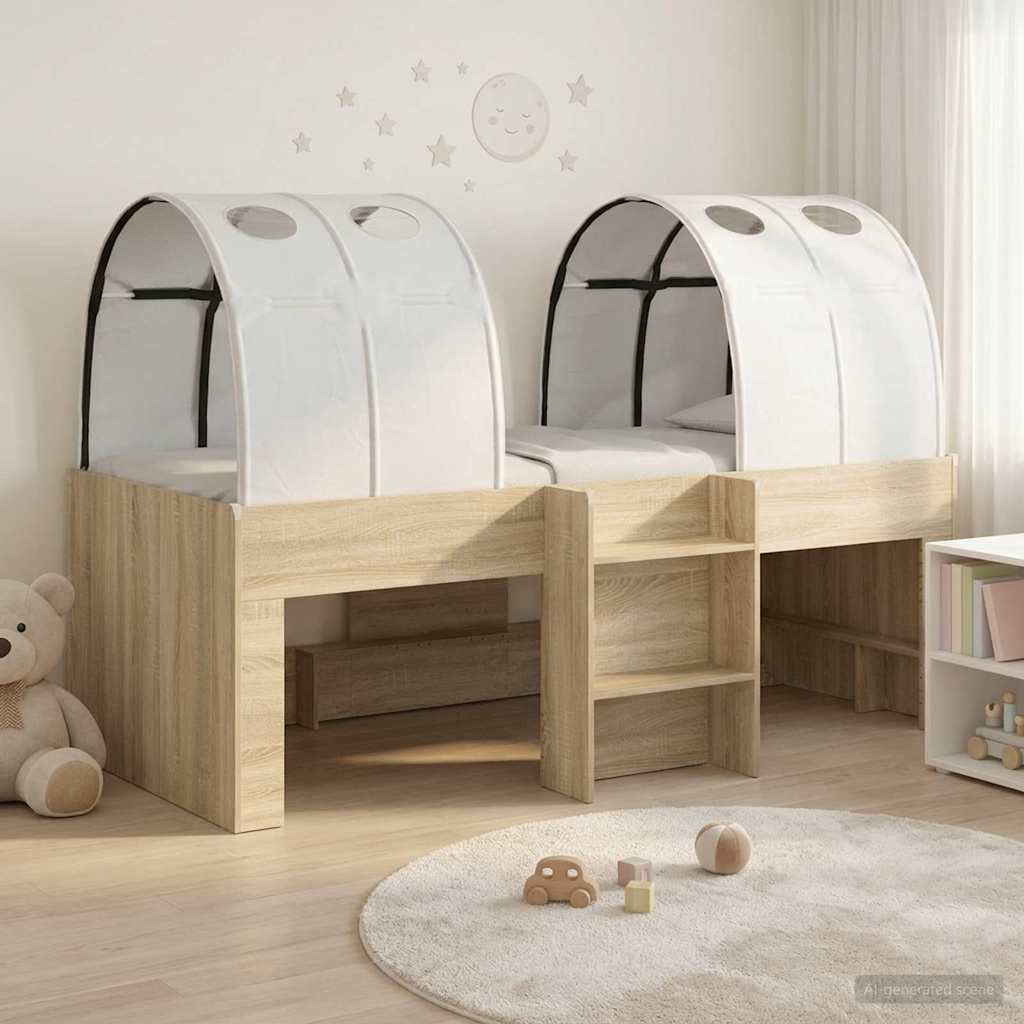 vidaXL Hoge Bed Frame voor Kids met Tunnel Wit en Lichtblauw