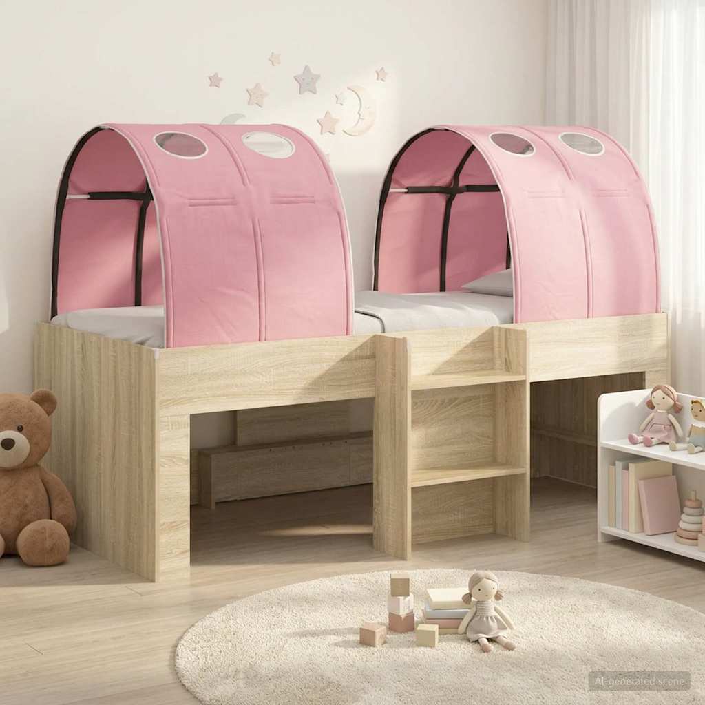 vidaXL Bed met Tunnel 4 pcs Wit en Roze Bewerkt hout