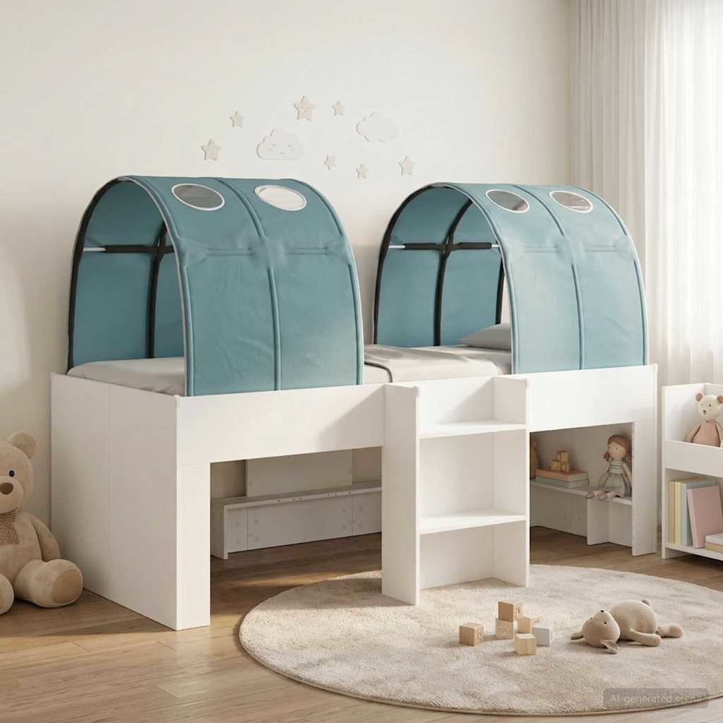 vidaXL Bed met Tunnel 4 pcs Wit en Lichtblauw Bewerkt hout