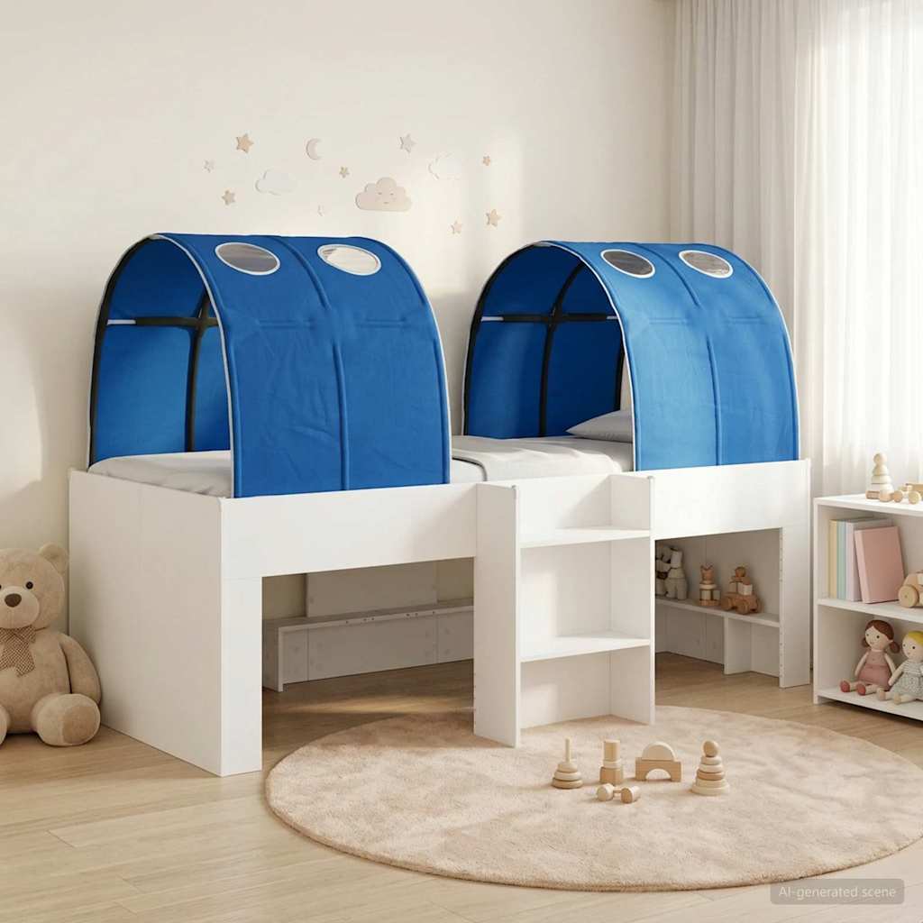 vidaXL Bed met Tunnel 4 pcs Wit en Lichtblauw Bewerkt hout