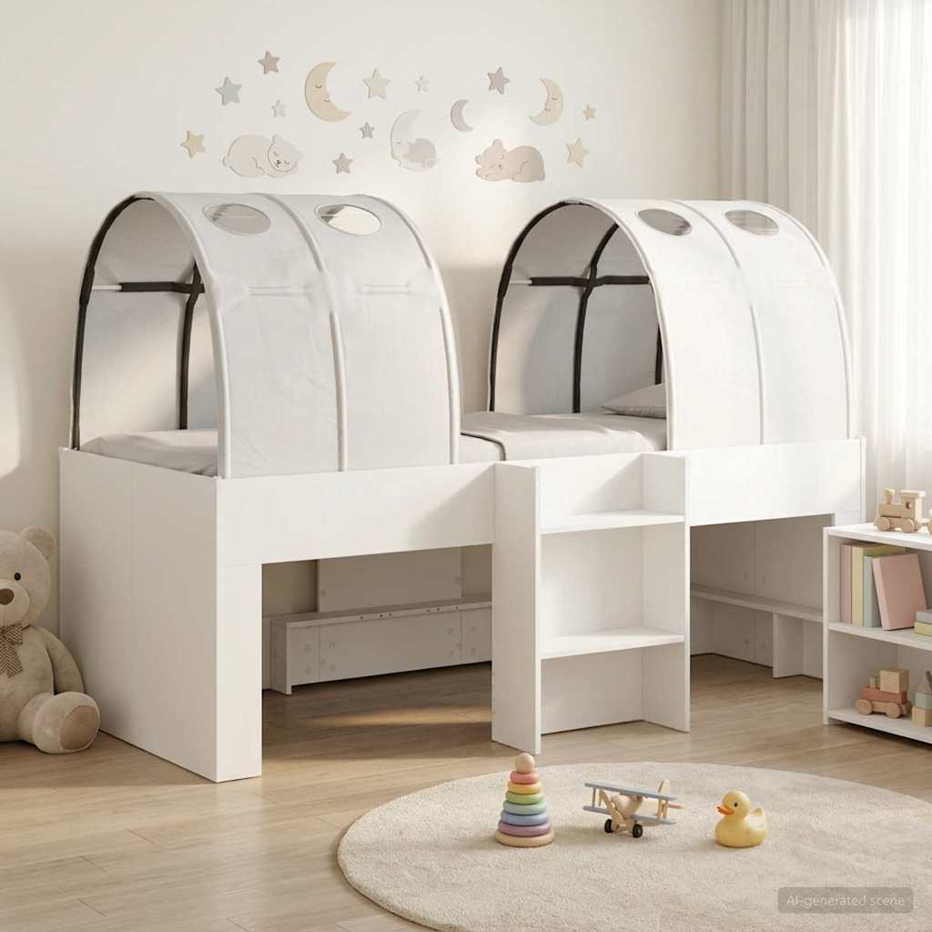 vidaXL Bed met Tunnel 4 pcs Wit en Lichtblauw Bewerkt hout