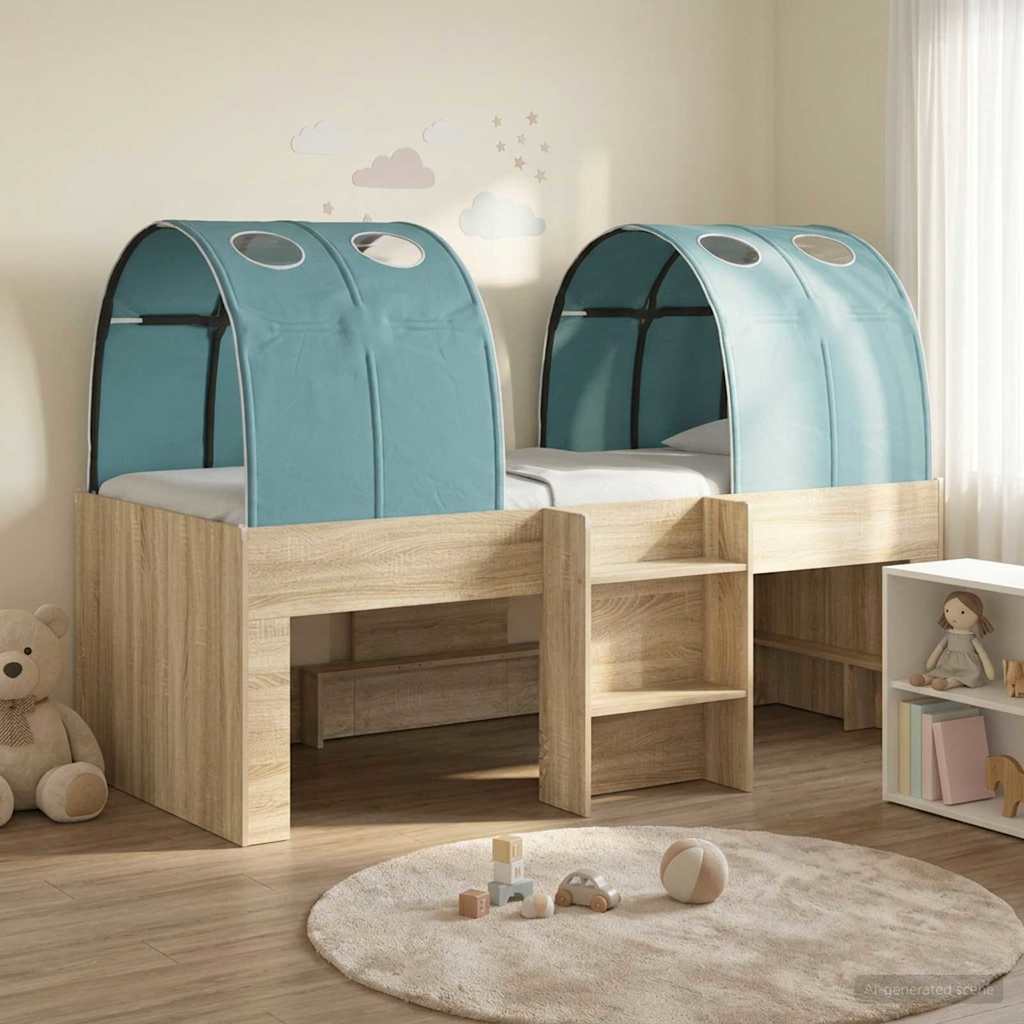 vidaXL Bed met Tunnel 4 pcs Wit en Lichtblauw Bewerkt hout