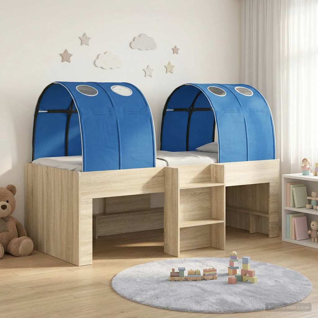 vidaXL Bed met Tunnel 4 pcs Wit en Lichtblauw Bewerkt hout