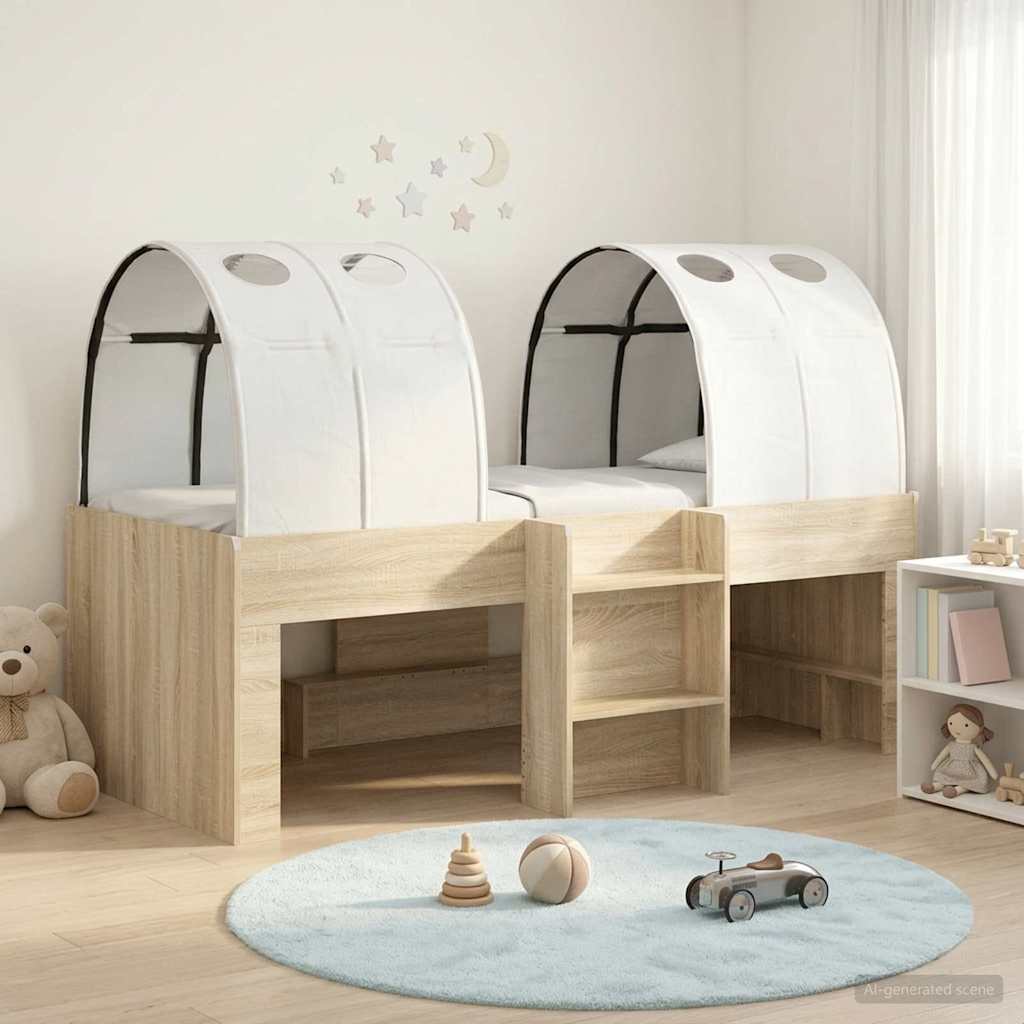 vidaXL Bed met Tunnel 4 pcs Wit en Lichtblauw Bewerkt hout