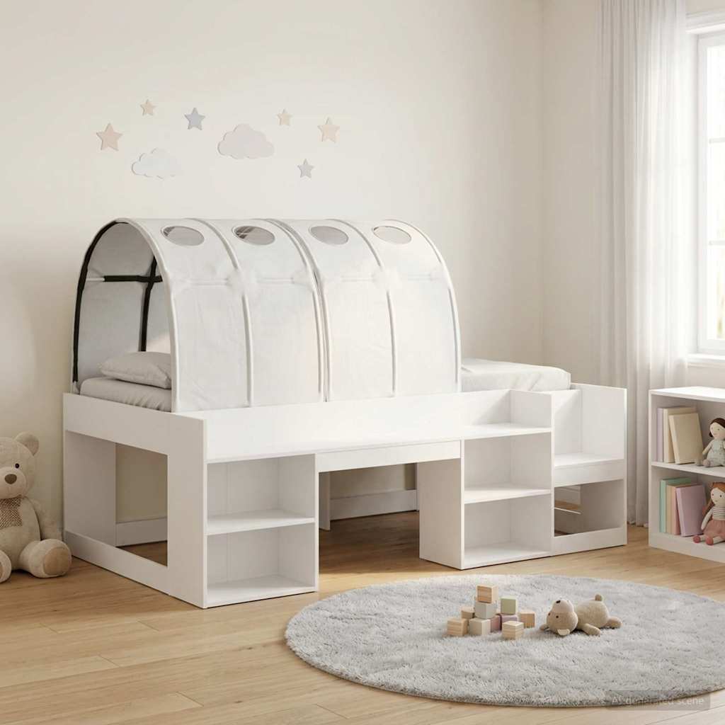vidaXL Bed met Tunnel 4 pcs Wit en Lichtblauw Bewerkt hout