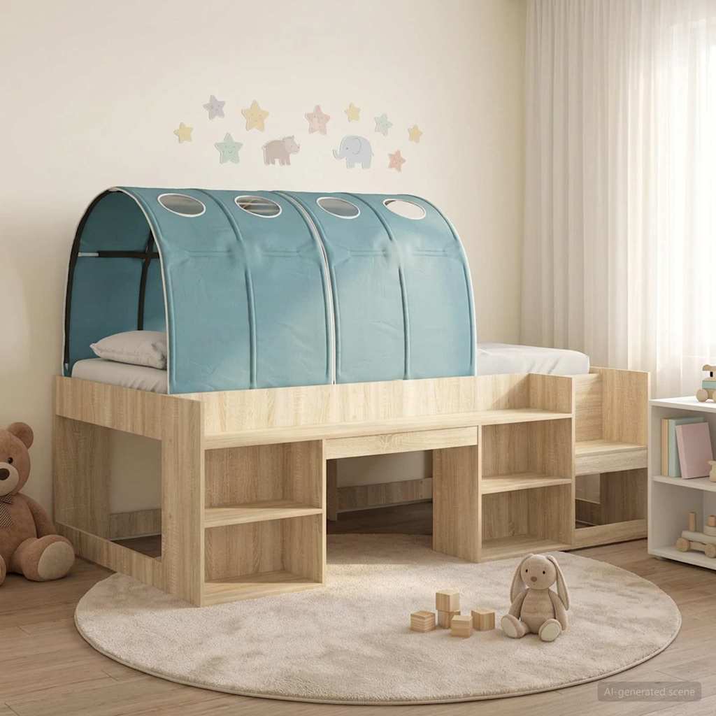vidaXL Bed met Tunnel 4 pcs Wit en Lichtblauw Bewerkt hout