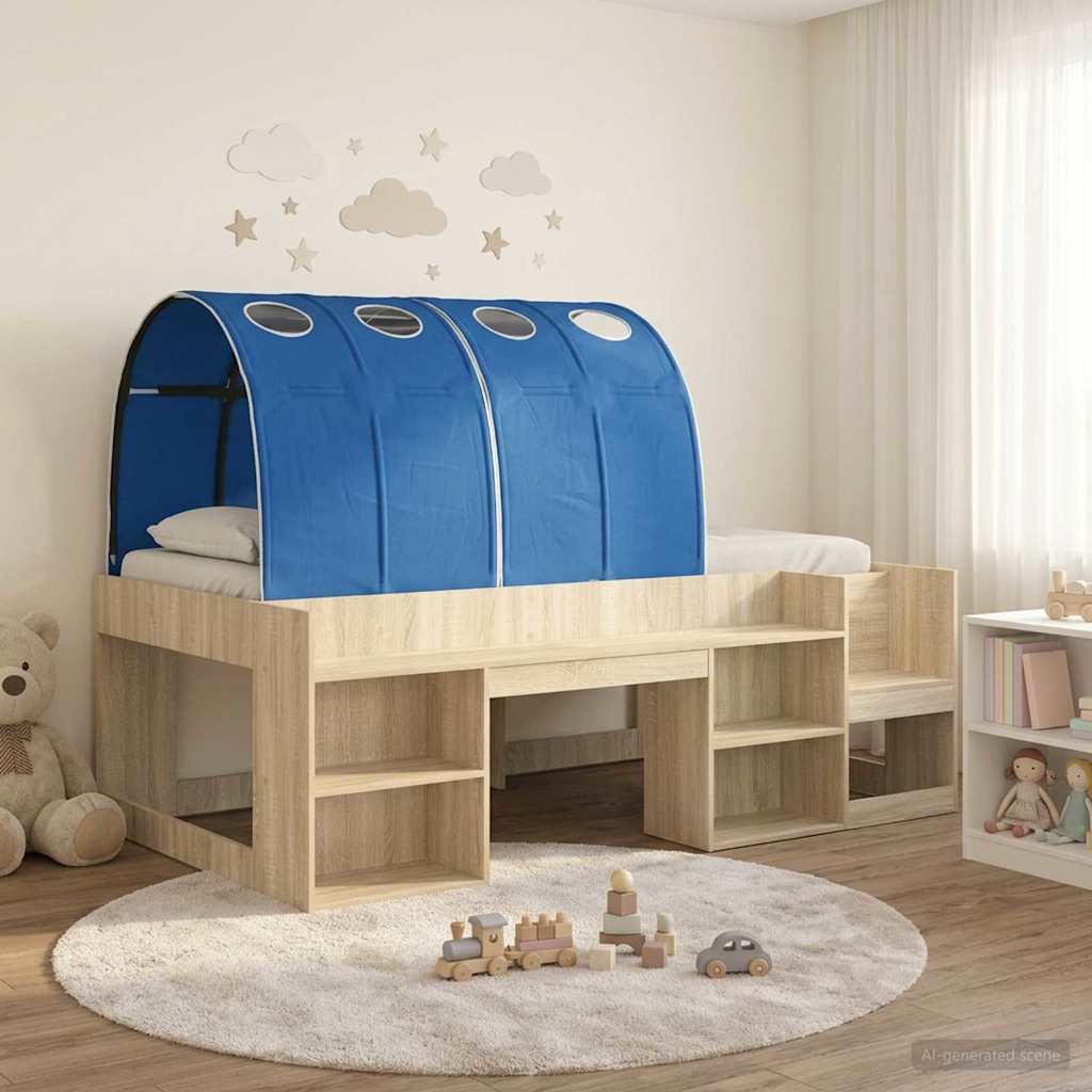 vidaXL Bed met Tunnel 4 pcs Wit en Lichtblauw Bewerkt hout