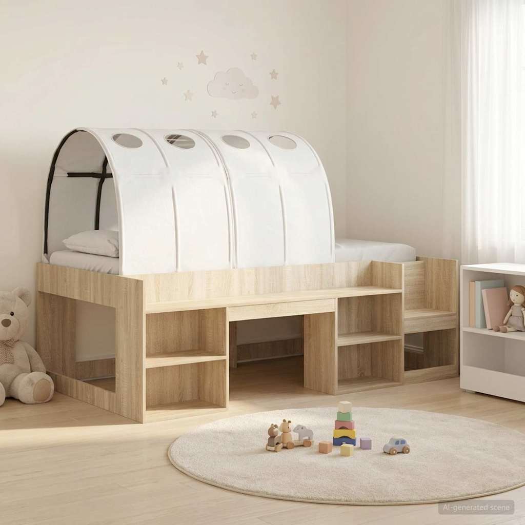 vidaXL Bed met Tunnel 4 pcs Wit en Lichtblauw Bewerkt hout