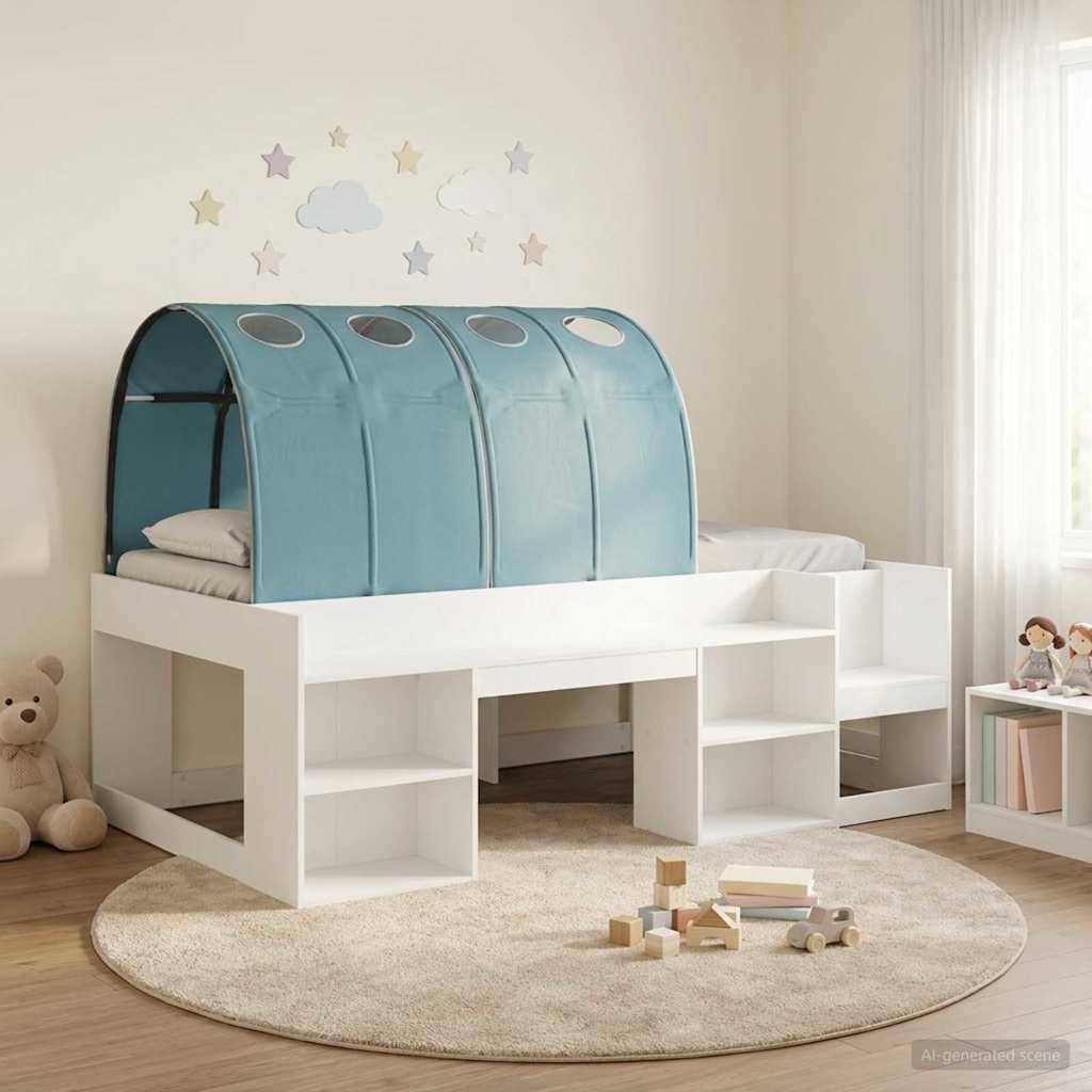 vidaXL Hoge Bedframe voor Kinderen met Opslag Wit en Lichtblauw