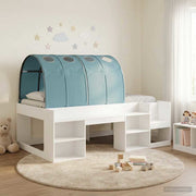 vidaXL Hoge Bedframe voor Kinderen met Opslag Wit en Lichtblauw