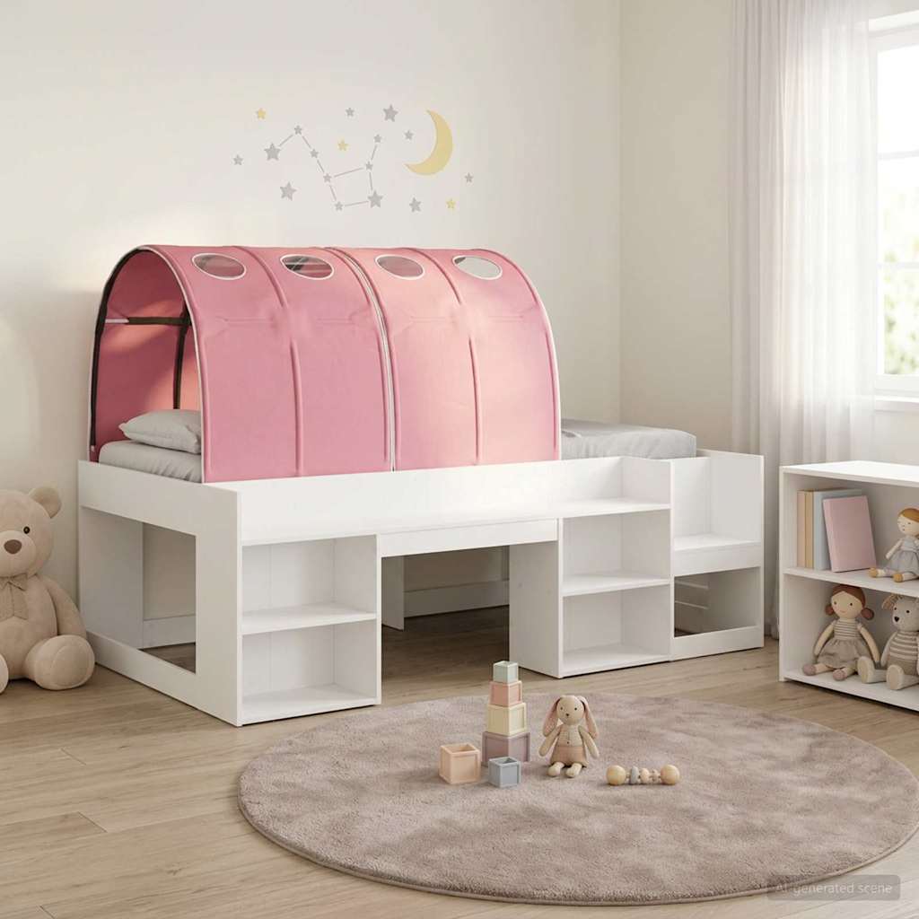 vidaXL Hoge Bedframe voor Kinderen met Opslag Wit en Lichtblauw