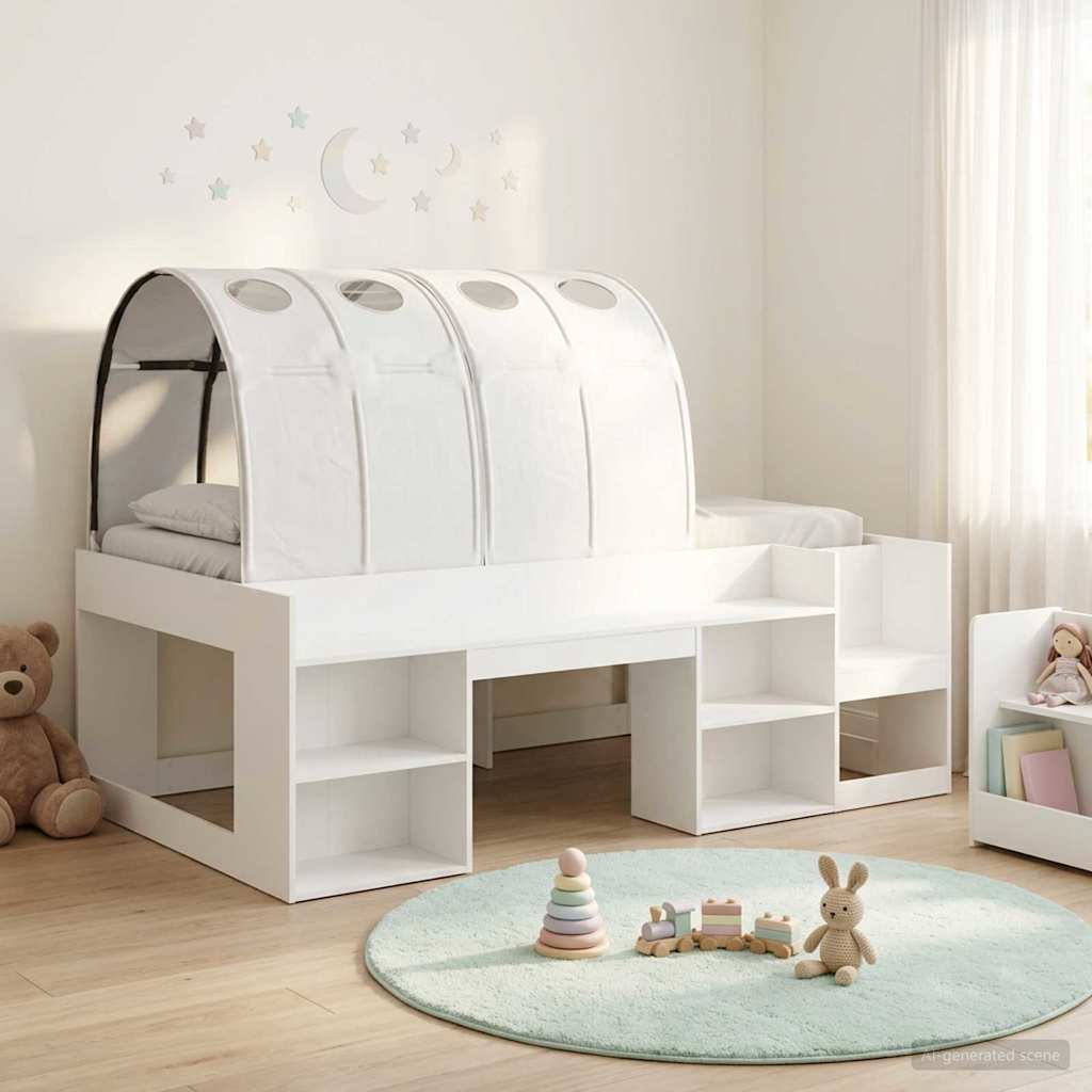 vidaXL Hoge Bedframe voor Kinderen met Opslag Wit en Lichtblauw