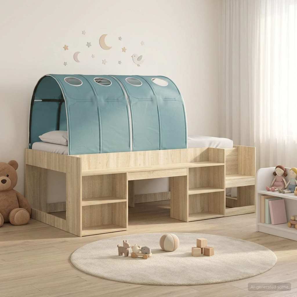 vidaXL Hoge Bedframe voor Kinderen met Opslag Wit en Lichtblauw