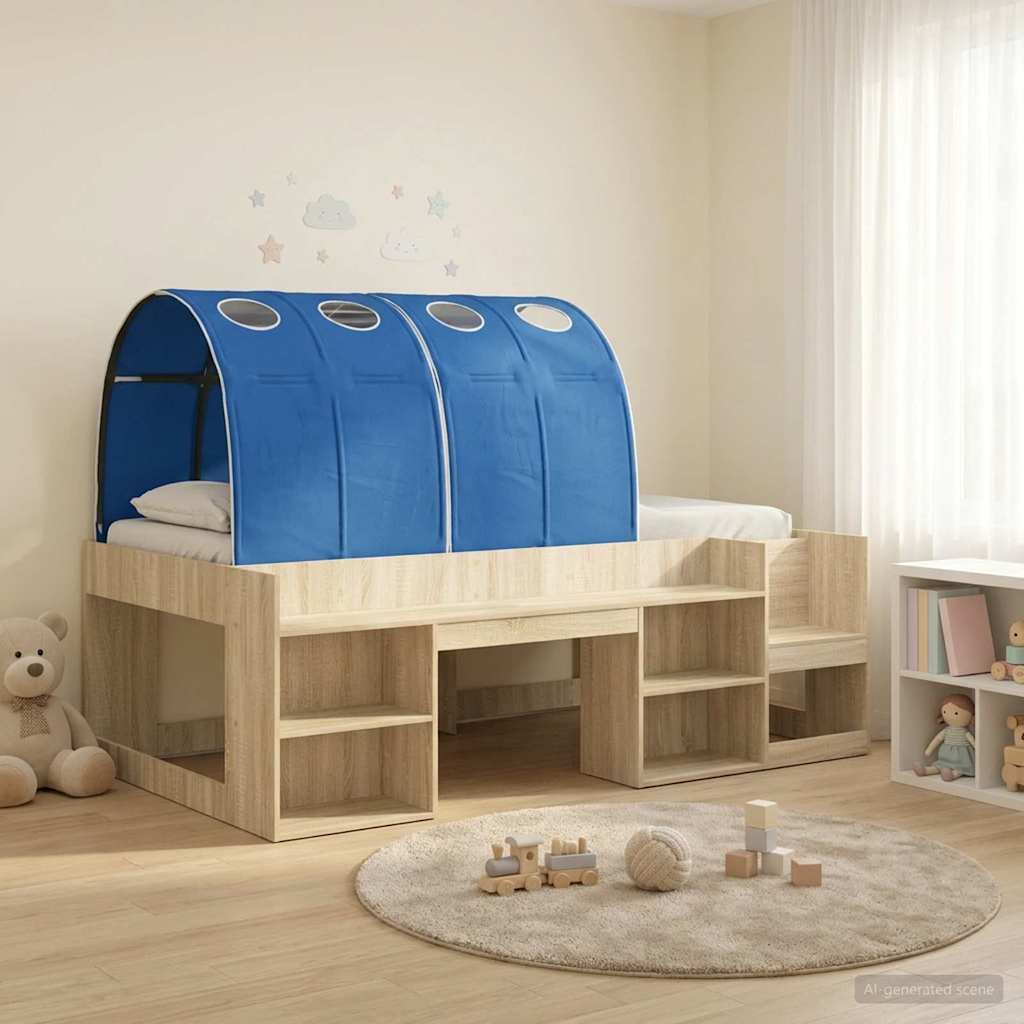 vidaXL Hoge Bedframe voor Kinderen met Opslag Wit en Lichtblauw