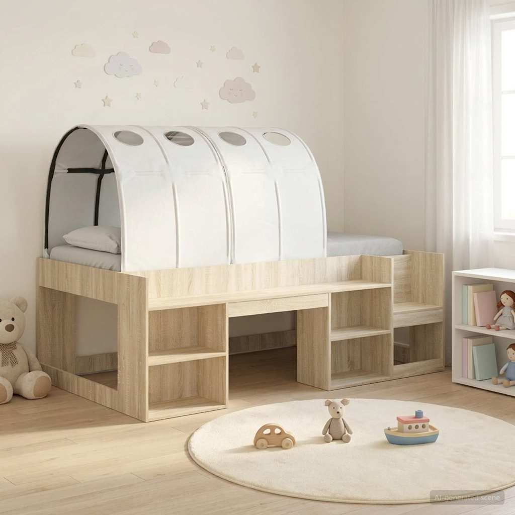 vidaXL Hoge Bedframe voor Kinderen met Opslag Wit en Lichtblauw