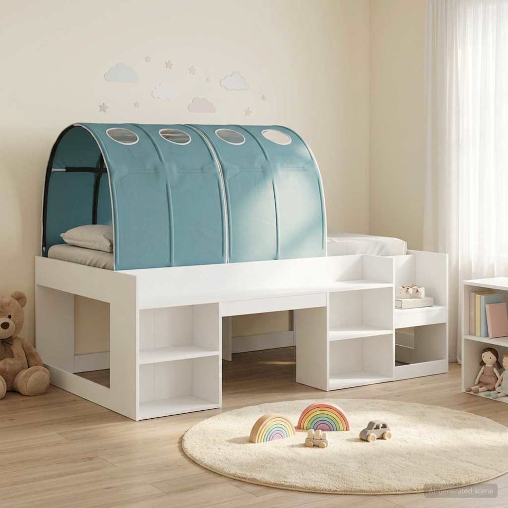 vidaXL Bedframe met tunnel 3 pcs Wit en Lichtblauw Geconstrueerd hout