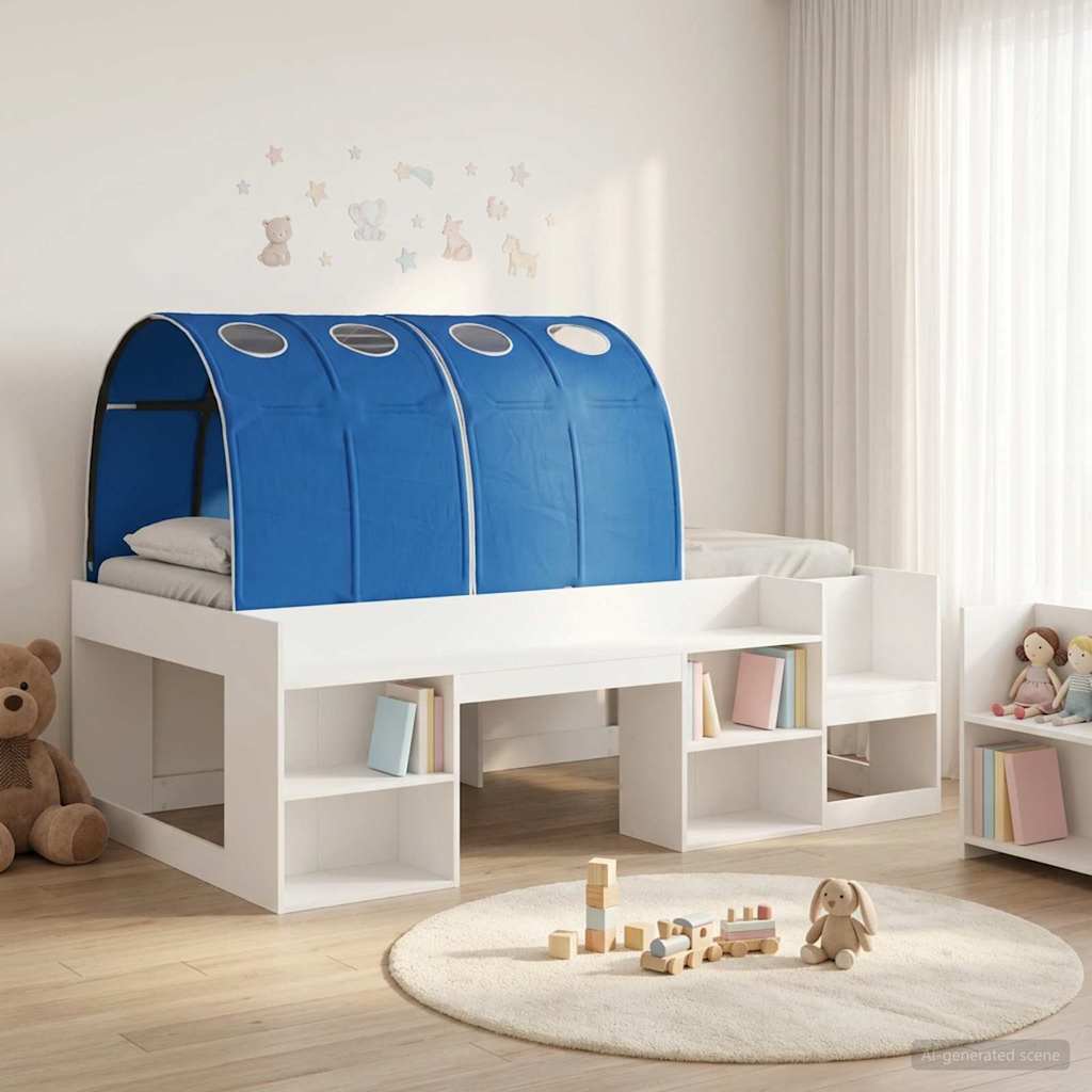 vidaXL Bedframe met tunnel 3 pcs Wit en Lichtblauw Geconstrueerd hout