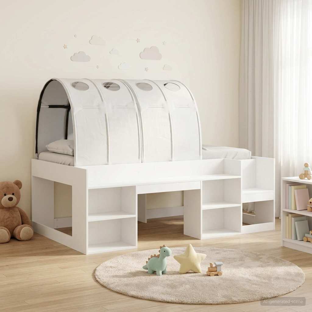 vidaXL Bedframe met tunnel 3 pcs Wit en Lichtblauw Geconstrueerd hout