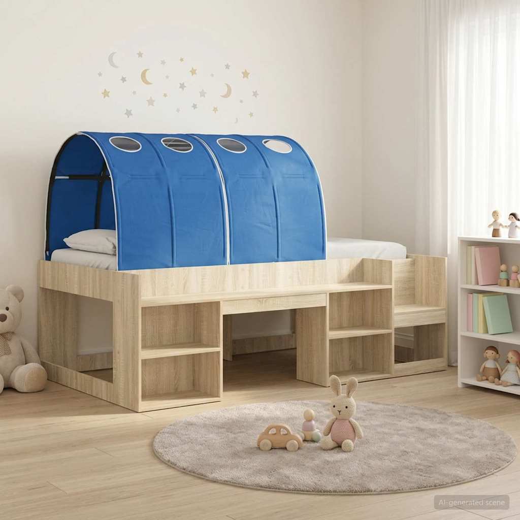 vidaXL Bedframe met tunnel 3 pcs Wit en Lichtblauw Geconstrueerd hout