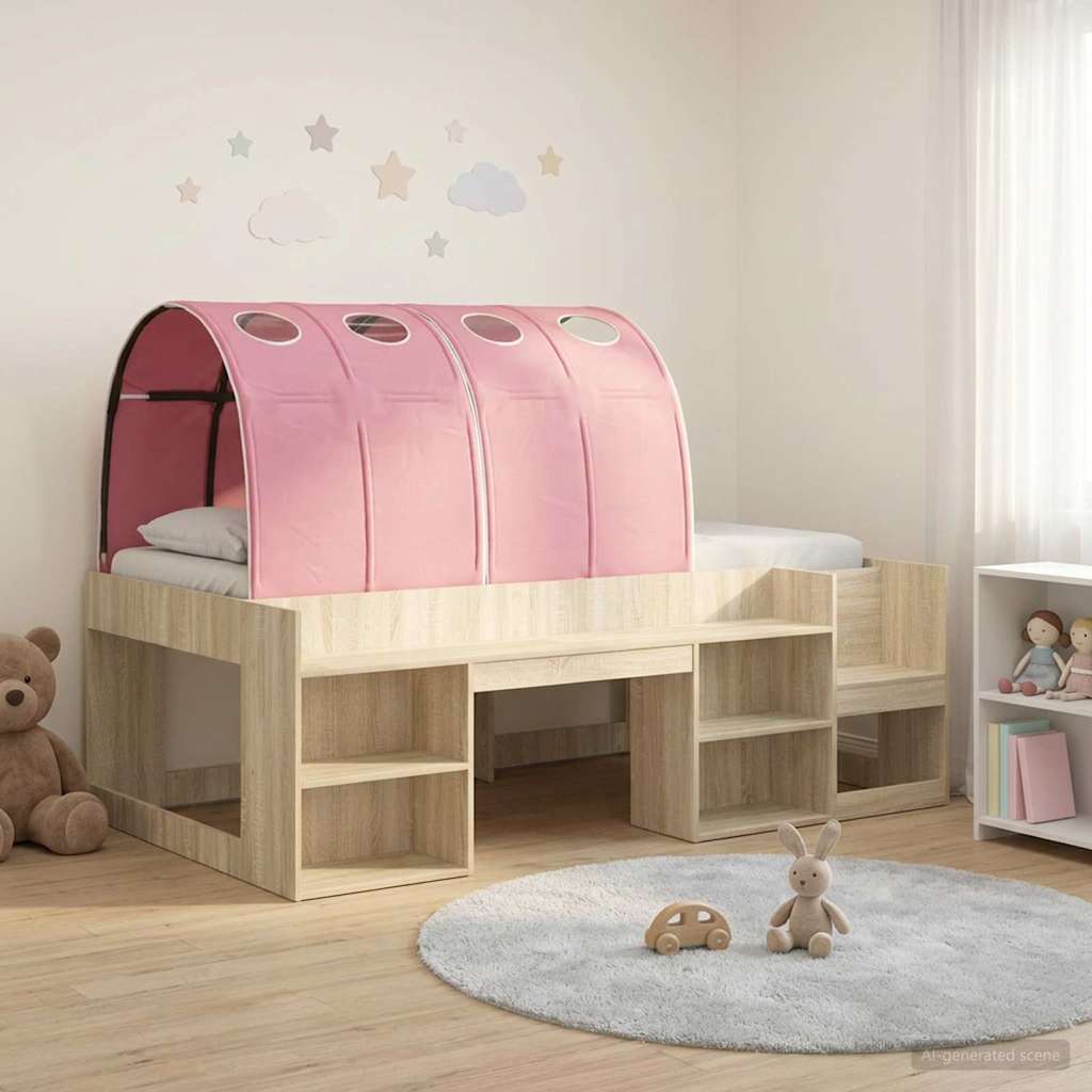 vidaXL Bedframe met tunnel 3 pcs Wit en Lichtblauw Geconstrueerd hout