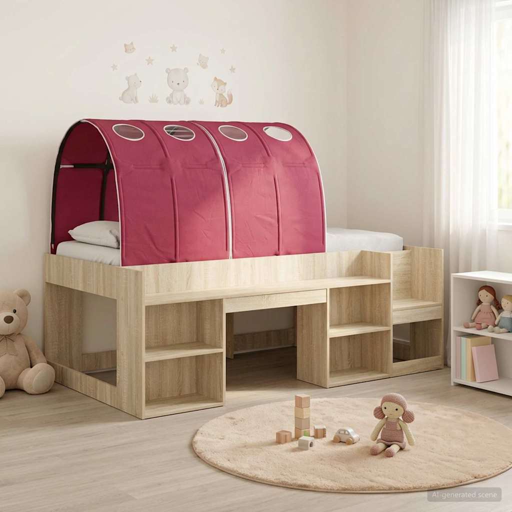 vidaXL Bedframe met tunnel 3 pcs Wit en Lichtblauw Geconstrueerd hout