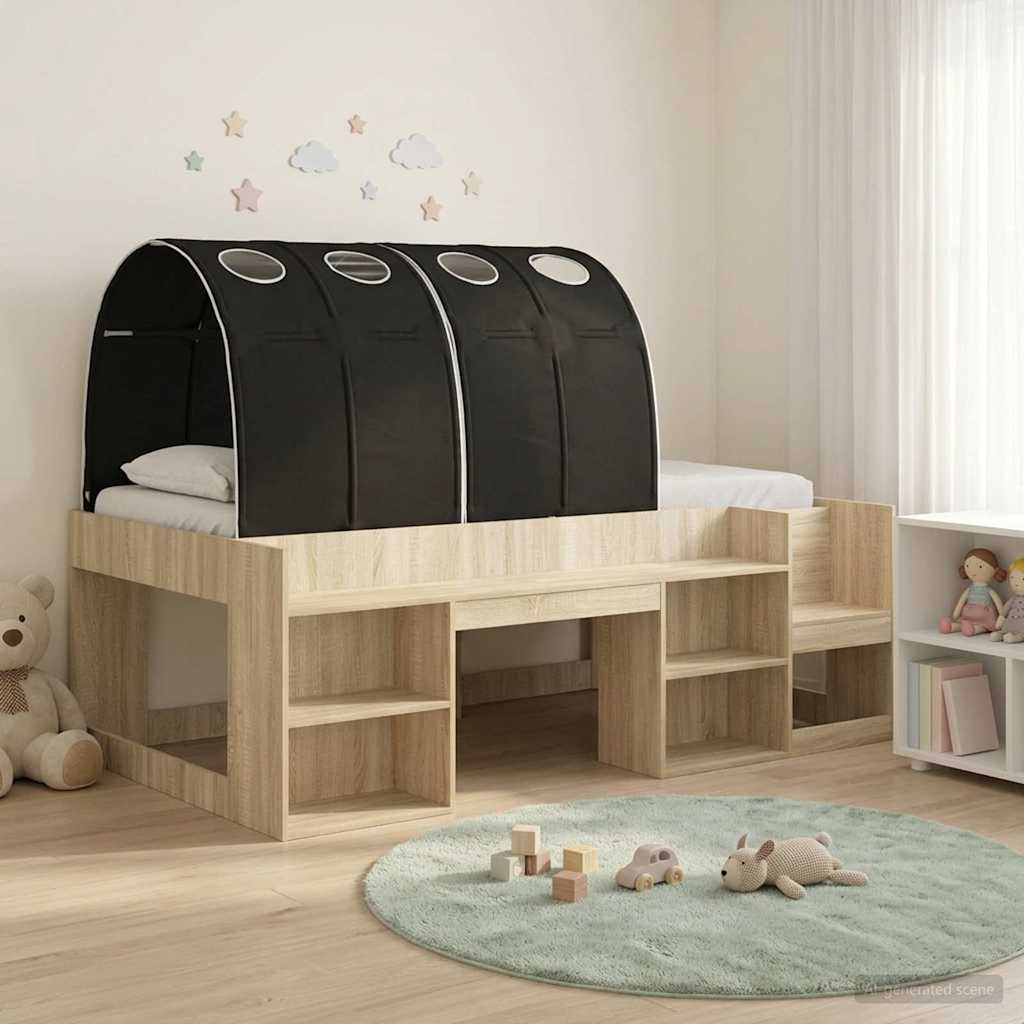 vidaXL Bedframe met tunnel 3 pcs Wit en Lichtblauw Geconstrueerd hout
