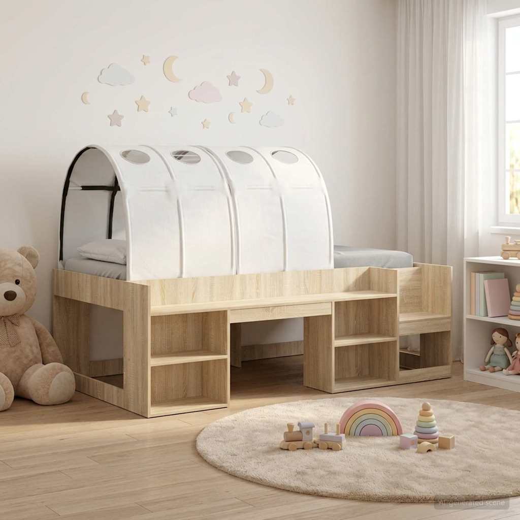 vidaXL Bedframe met tunnel 3 pcs Wit en Lichtblauw Geconstrueerd hout