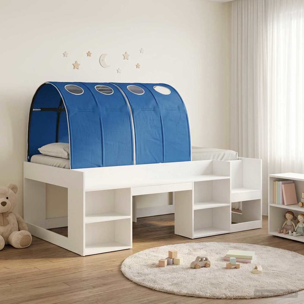 vidaXL Bedframe met tunnel 3 pcs Wit en Lichtblauw Bewerkt hout