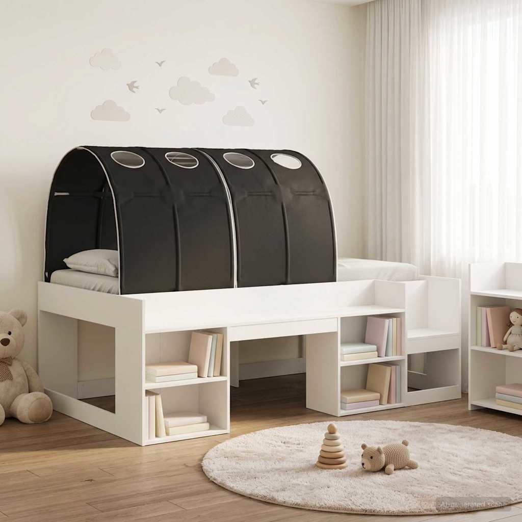 vidaXL Bedframe met tunnel 3 pcs Wit en Lichtblauw Bewerkt hout