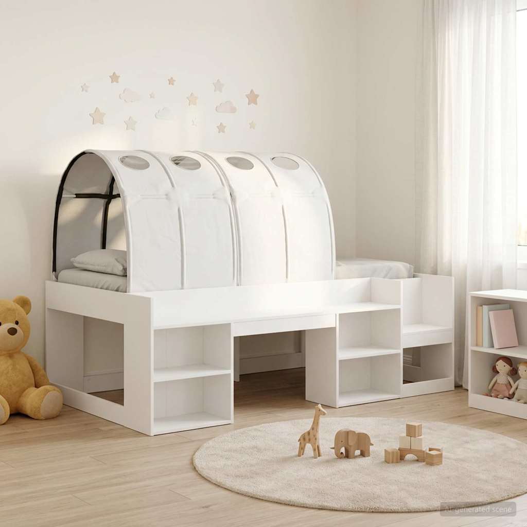 vidaXL Bedframe met tunnel 3 pcs Wit en Lichtblauw Bewerkt hout