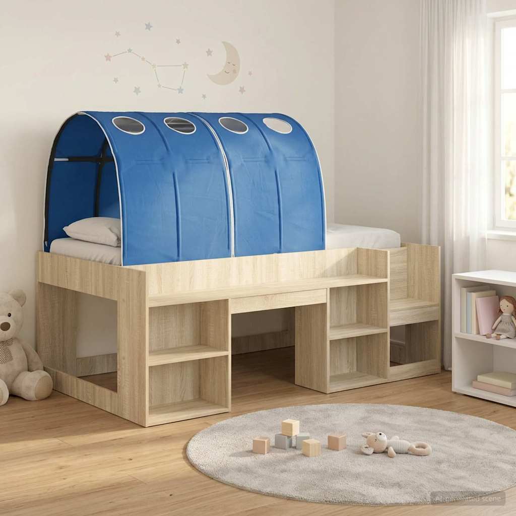 vidaXL Bedframe met tunnel 3 pcs Wit en Lichtblauw Bewerkt hout
