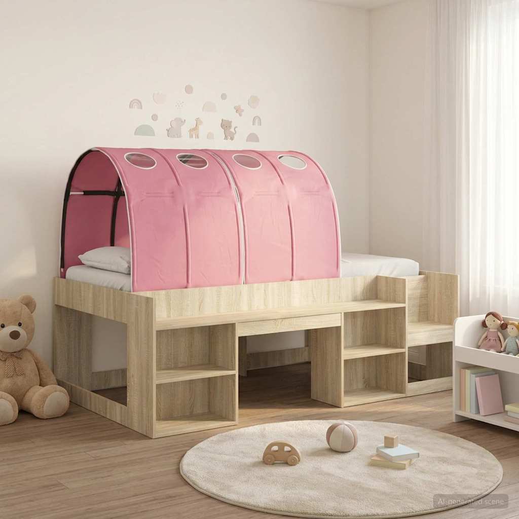 vidaXL Bedframe met tunnel 3 pcs Wit en Lichtblauw Bewerkt hout