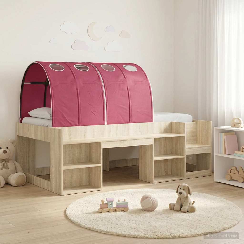 vidaXL Bedframe met tunnel 3 pcs Wit en Lichtblauw Bewerkt hout