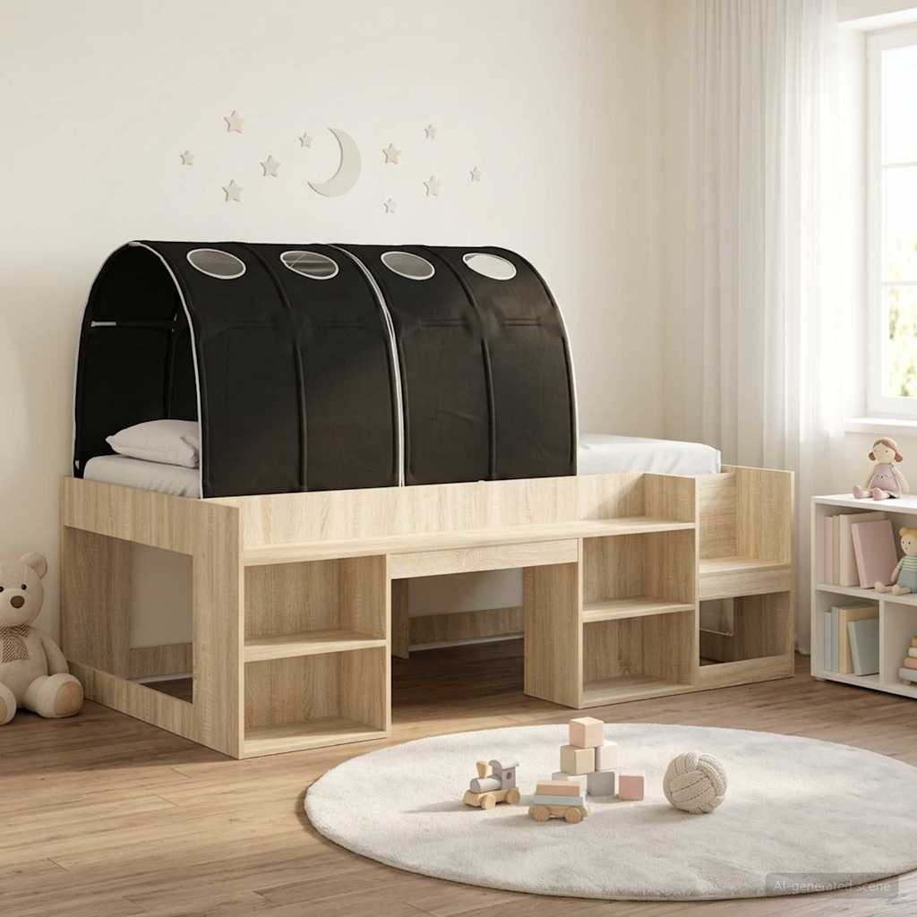 vidaXL Bedframe met tunnel 3 pcs Wit en Lichtblauw Bewerkt hout
