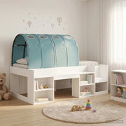 vidaXL Bedframe met tunnel 3 pcs Wit en Lichtblauw Bewerkt hout