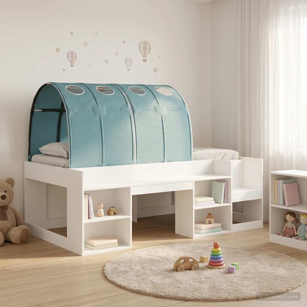 vidaXL Bedframe met tunnel 3 pcs Wit en Lichtblauw Bewerkt hout
