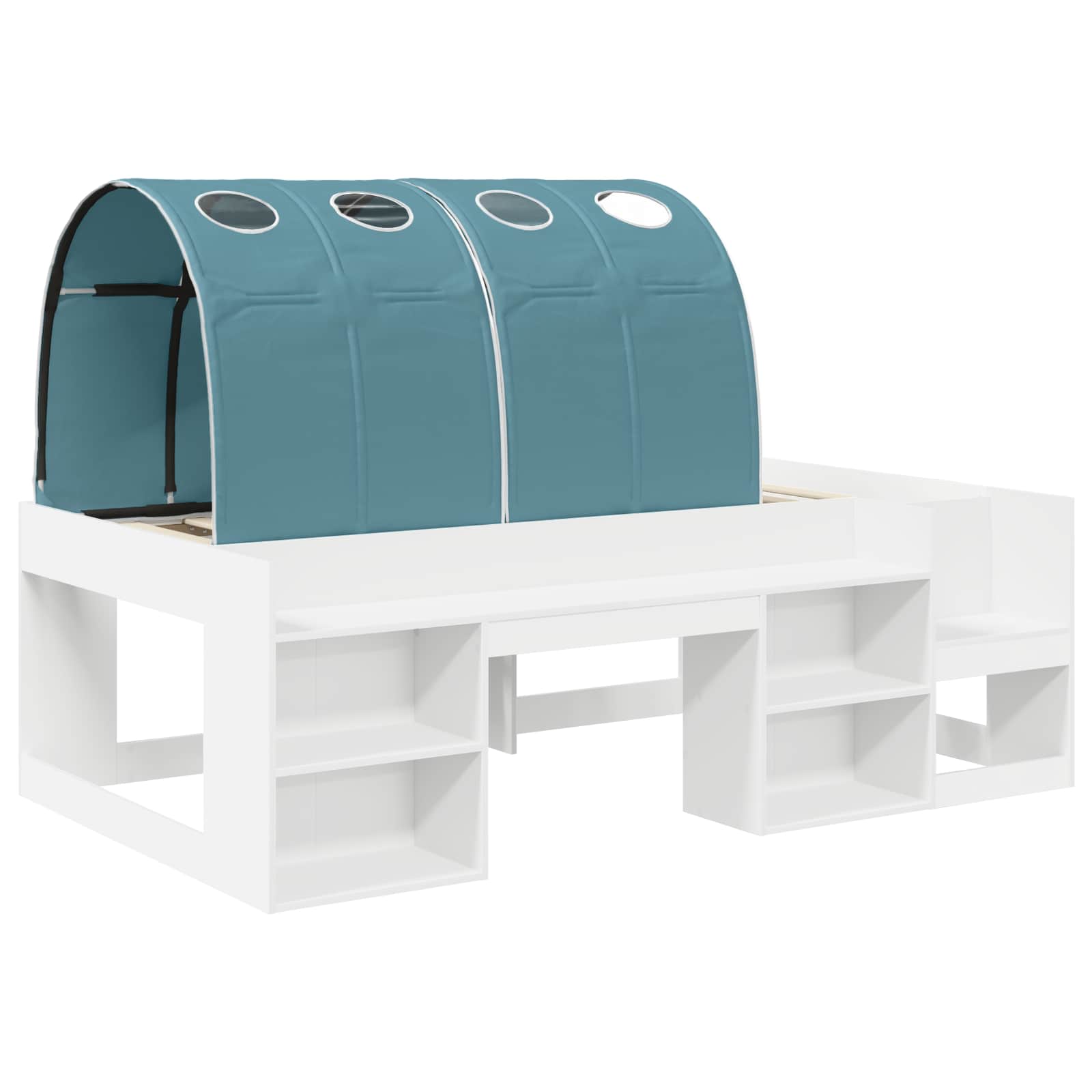 vidaXL Bedframe met tunnel 3 pcs Wit en Lichtblauw Bewerkt hout