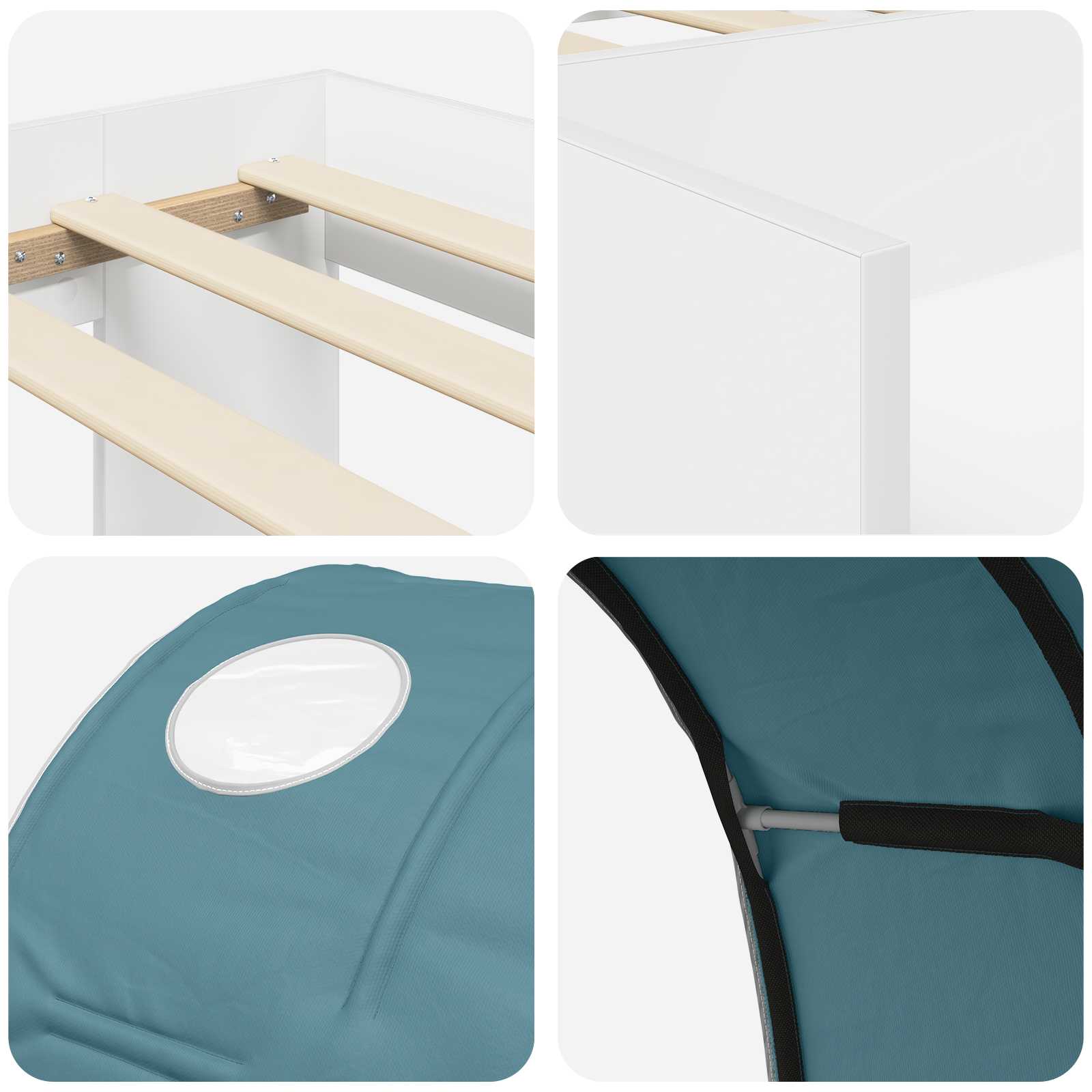 vidaXL Bedframe met tunnel 3 pcs Wit en Lichtblauw Bewerkt hout